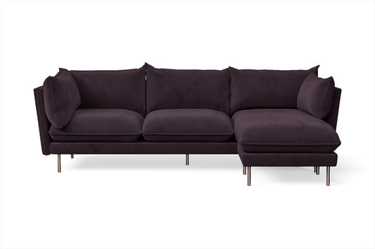 Pistoia 3 Seater Right Hand Facing Chaise Lounge Corner Sofa Purple Velvet