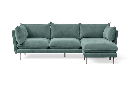 Pistoia 3 Seater Right Hand Facing Chaise Lounge Corner Sofa Teal Velvet