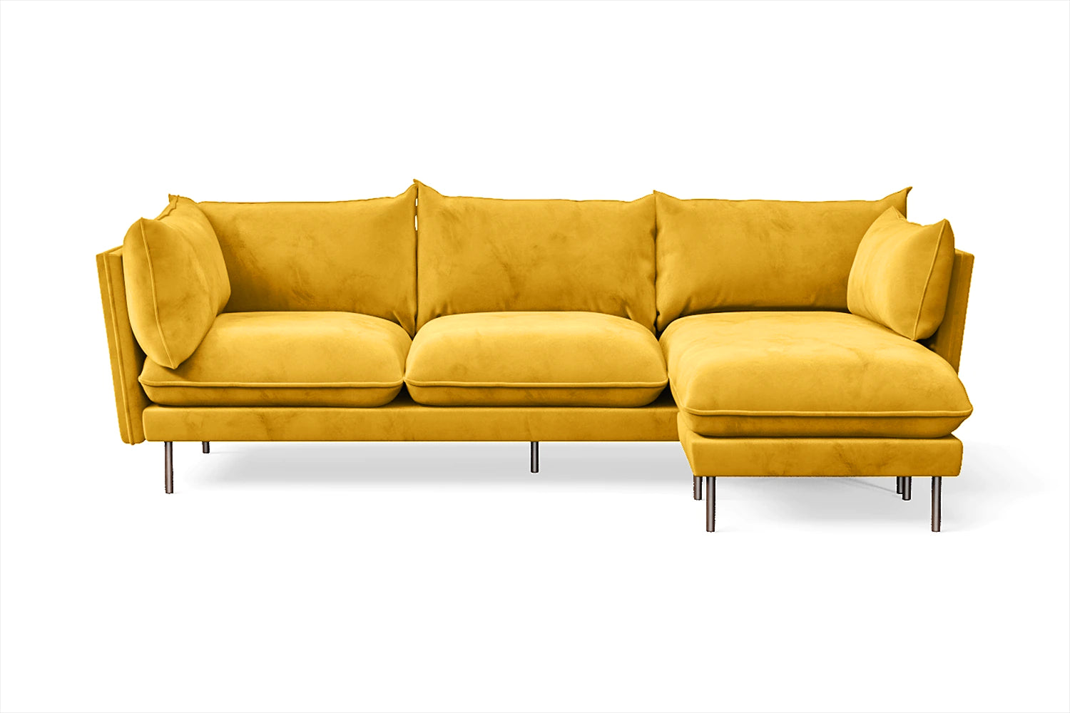 Pistoia 3 Seater Right Hand Facing Chaise Lounge Corner Sofa Yellow Velvet