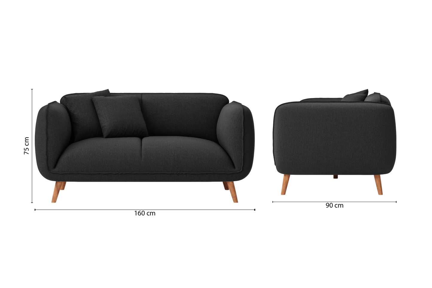 Pomezia 2 Seater Sofa Black Linen Fabric