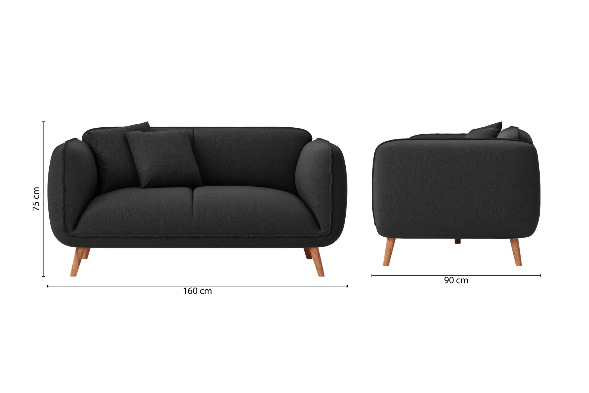 Pomezia 2 Seater Sofa Black Linen Fabric