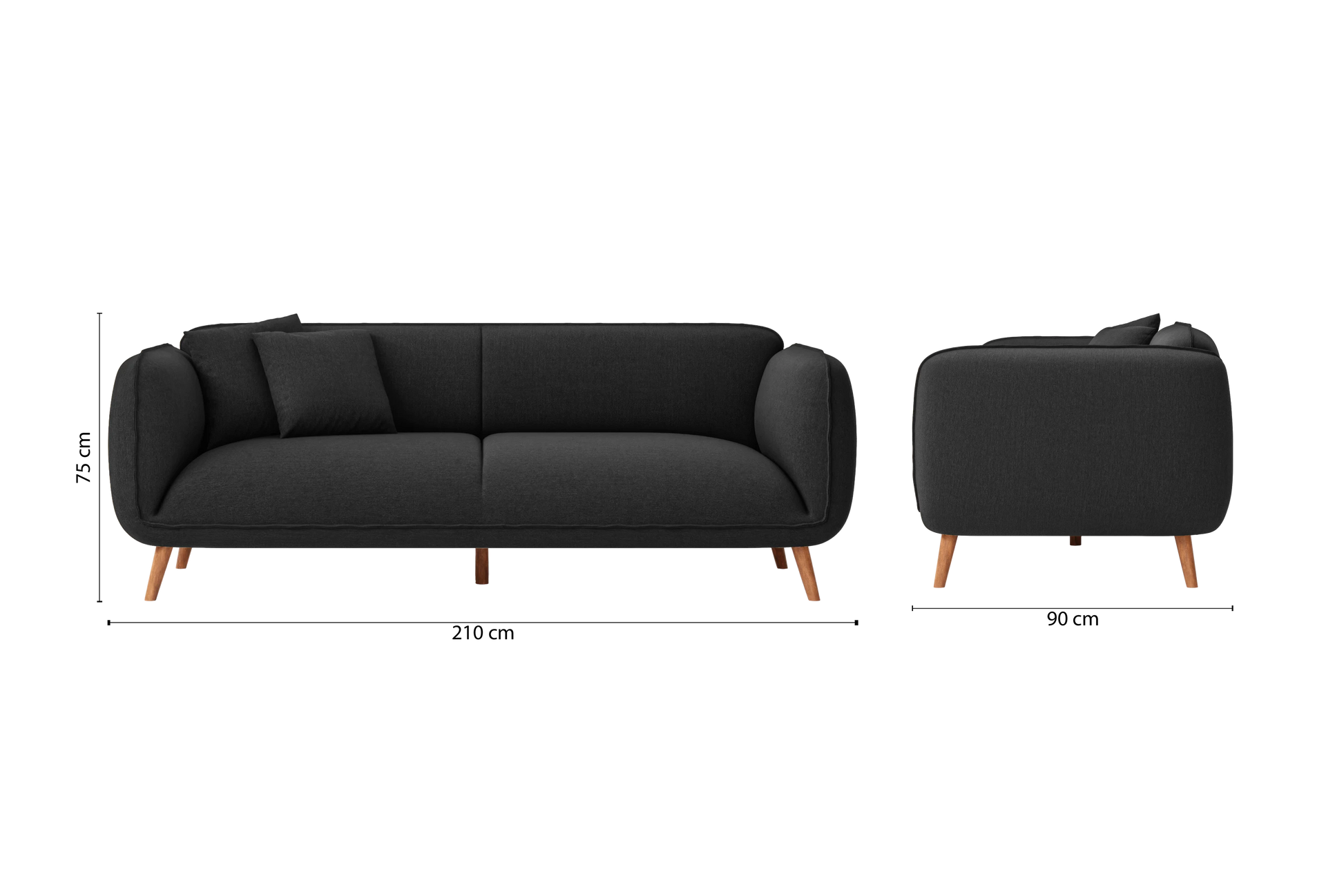 Pomezia 3 Seater Sofa Black Linen Fabric