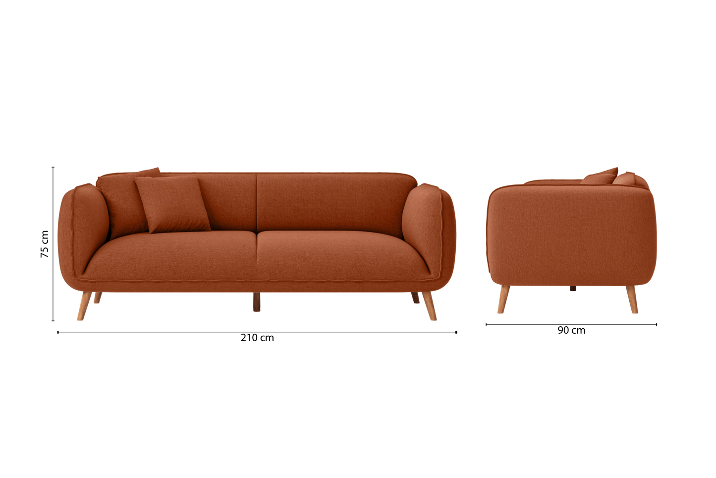 Pomezia 3 Seater Sofa Orange Linen Fabric