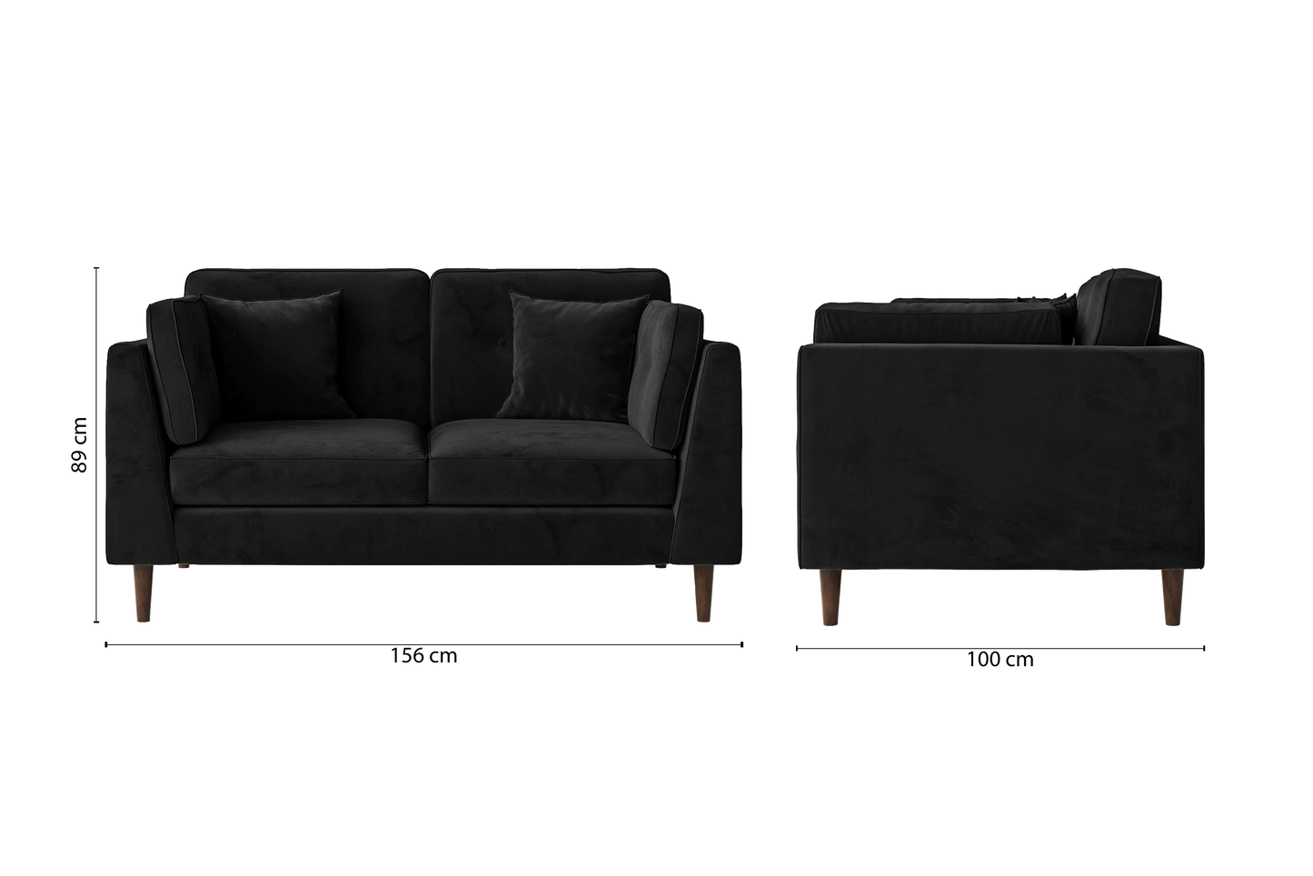 Ragusa 2 Seater Sofa Black Velvet