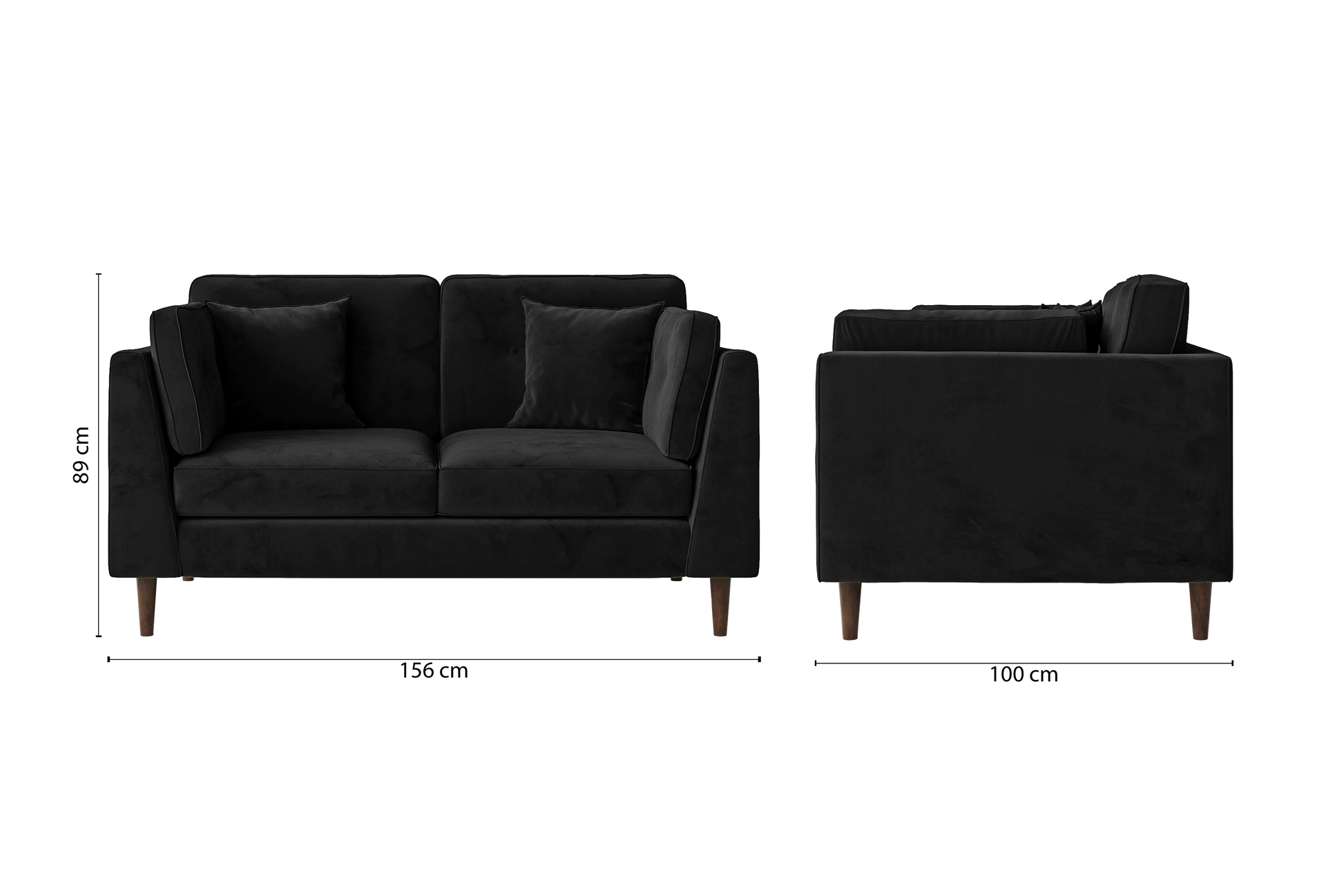 Ragusa 2 Seater Sofa Black Velvet