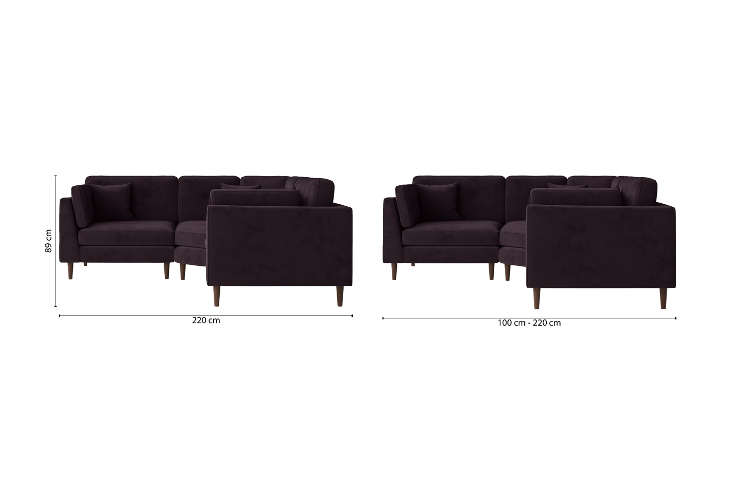 Ragusa 3 Seater Corner Sofa Purple Velvet