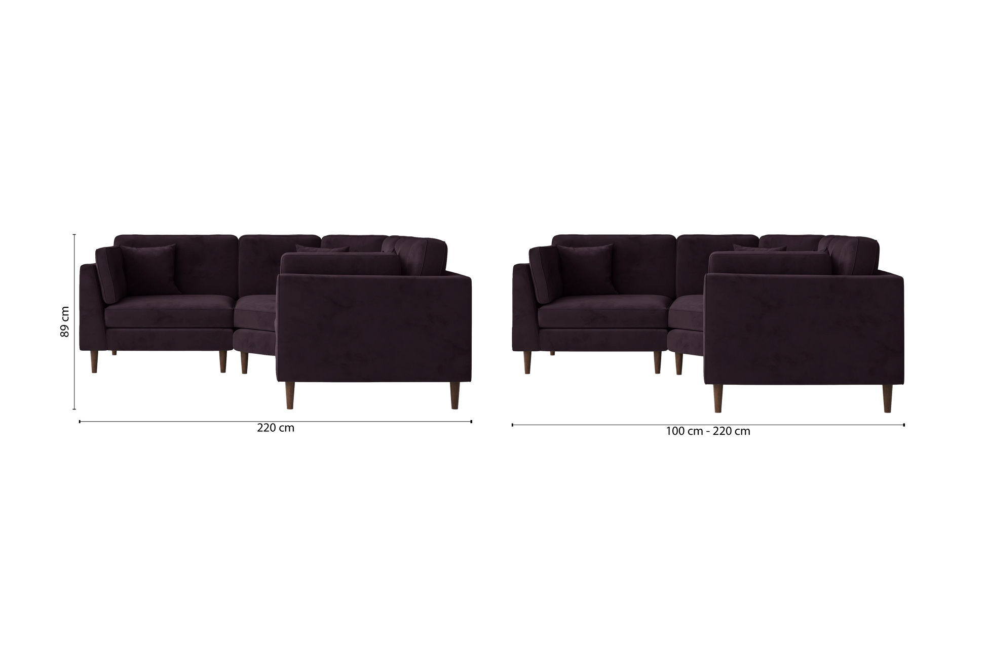 Ragusa 3 Seater Corner Sofa Purple Velvet