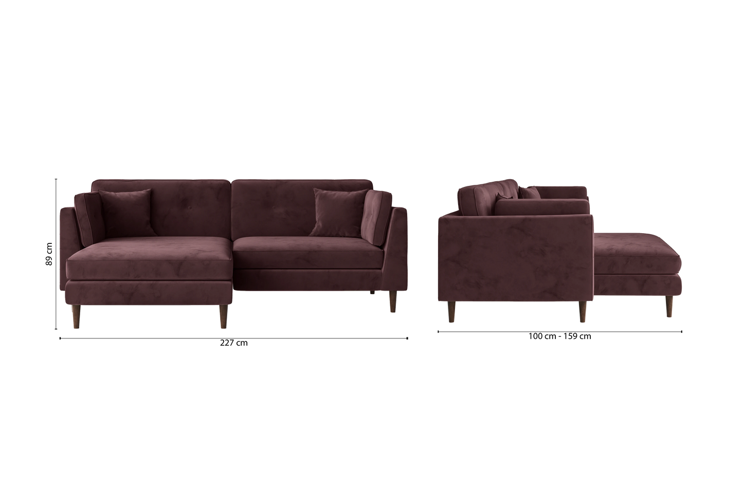 Ragusa 3 Seater Left Hand Facing Chaise Lounge Corner Sofa Grape Velvet