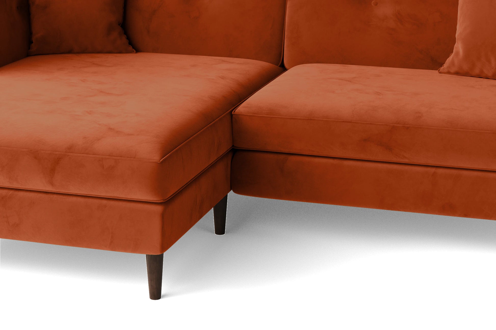 Ragusa 3 Seater Left Hand Facing Chaise Lounge Corner Sofa Orange Velvet