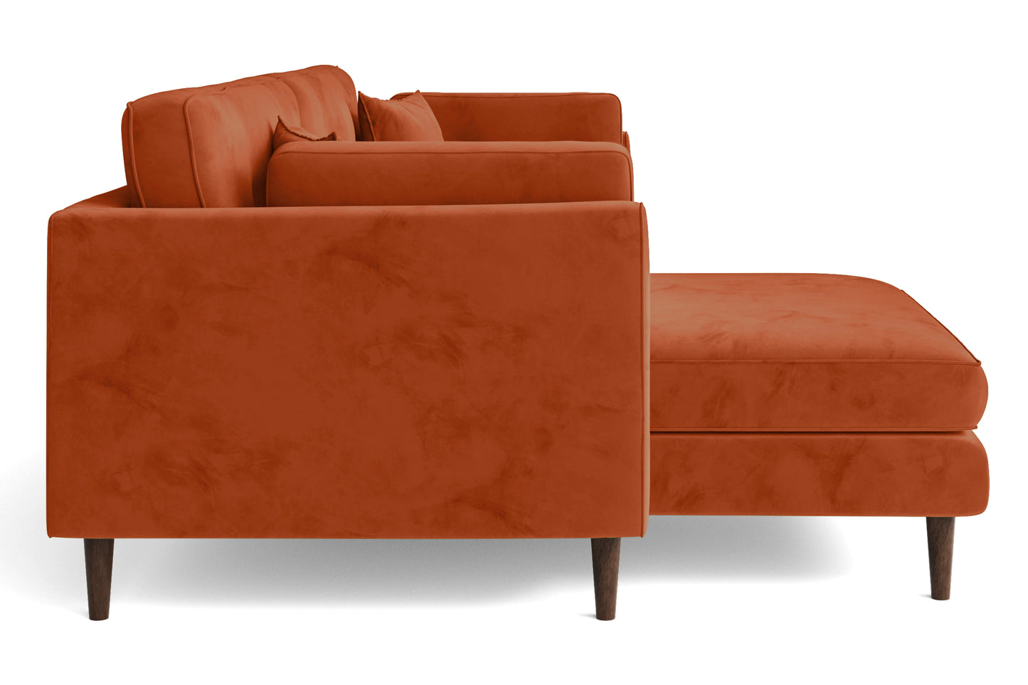 Ragusa 3 Seater Left Hand Facing Chaise Lounge Corner Sofa Orange Velvet