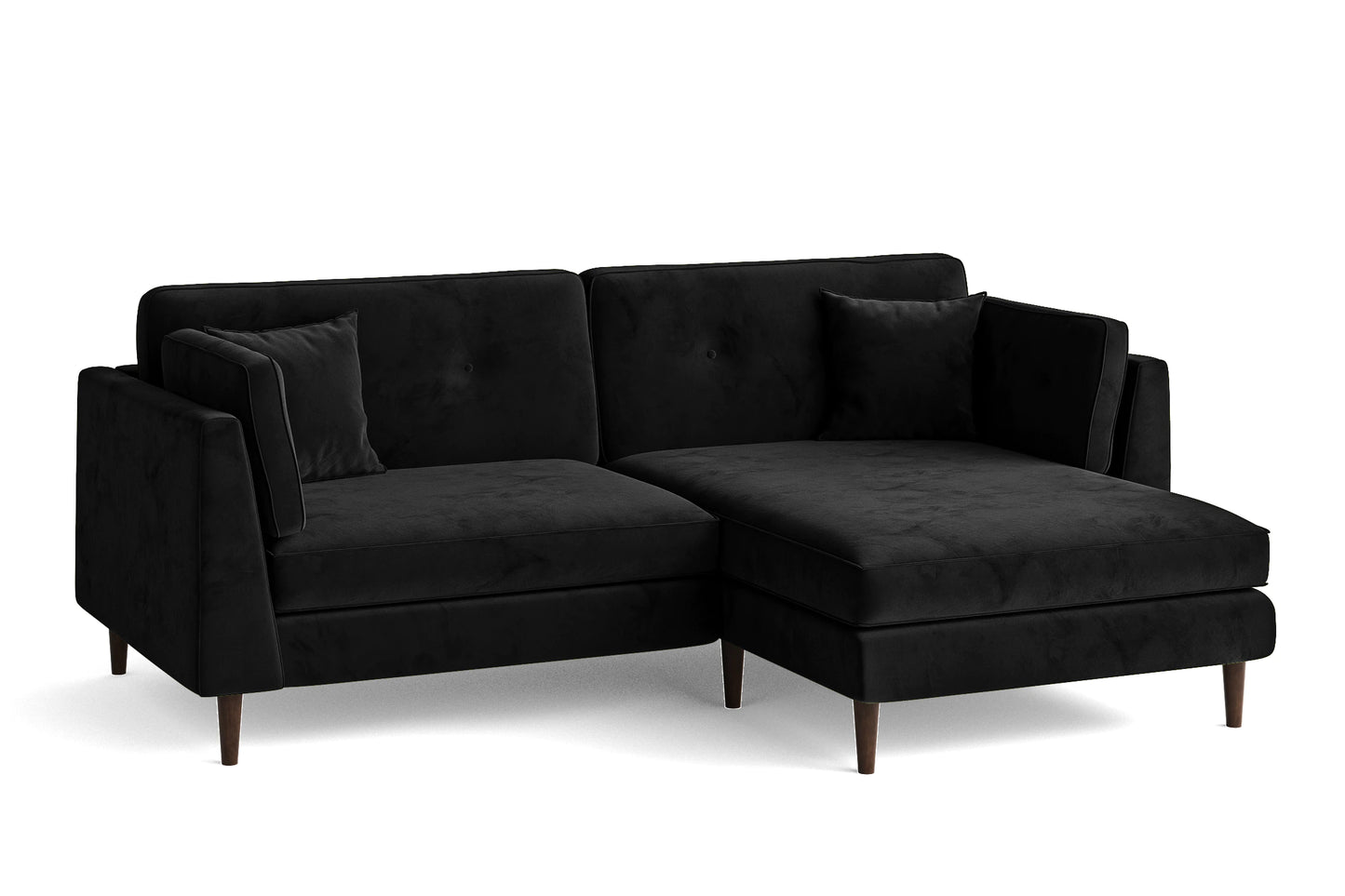 Ragusa 3 Seater Right Hand Facing Chaise Lounge Corner Sofa Black Velvet