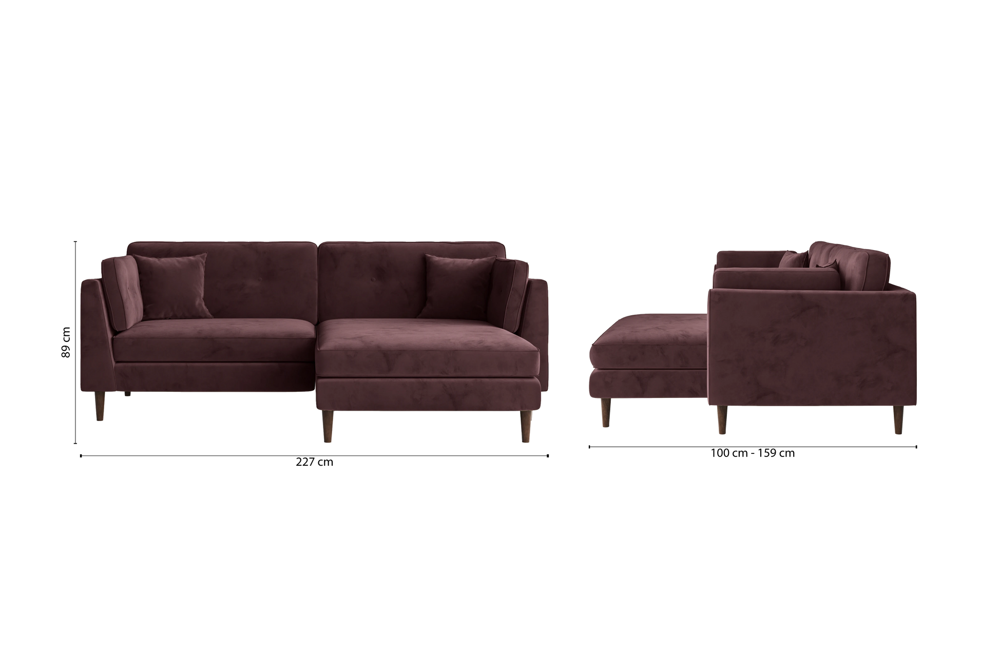 Ragusa 3 Seater Right Hand Facing Chaise Lounge Corner Sofa Grape Velvet