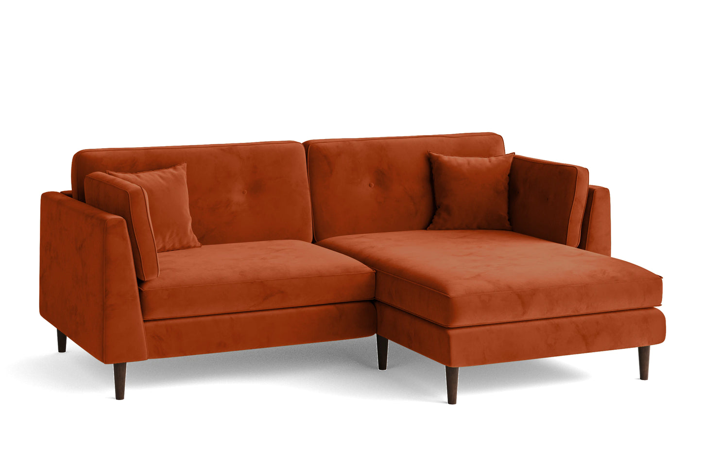 Ragusa 3 Seater Right Hand Facing Chaise Lounge Corner Sofa Orange Velvet