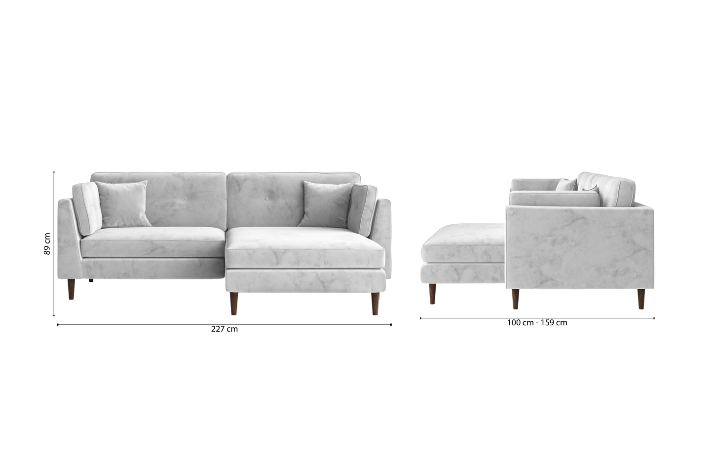 Ragusa 3 Seater Right Hand Facing Chaise Lounge Corner Sofa White Velvet