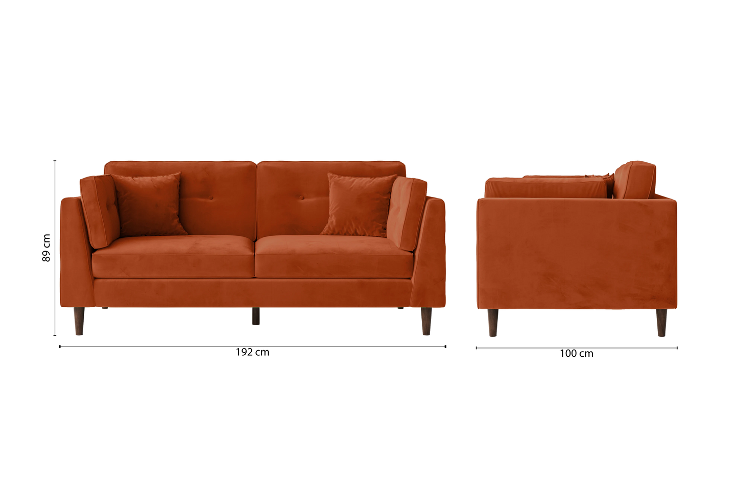 Ragusa 3 Seater Sofa Orange Velvet