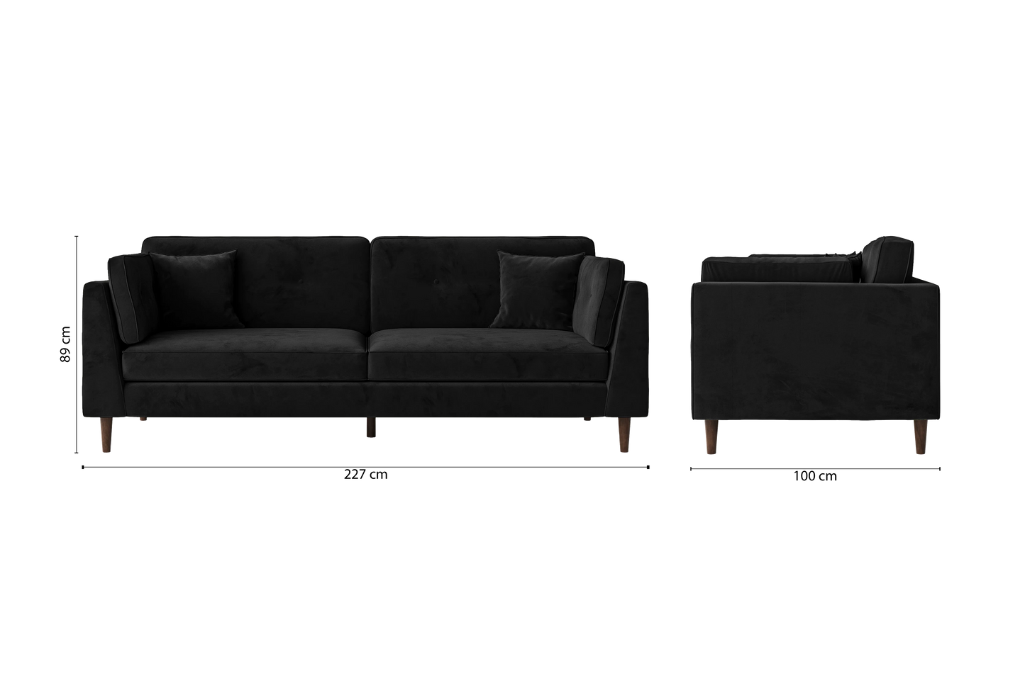 Ragusa 4 Seater Sofa Black Velvet