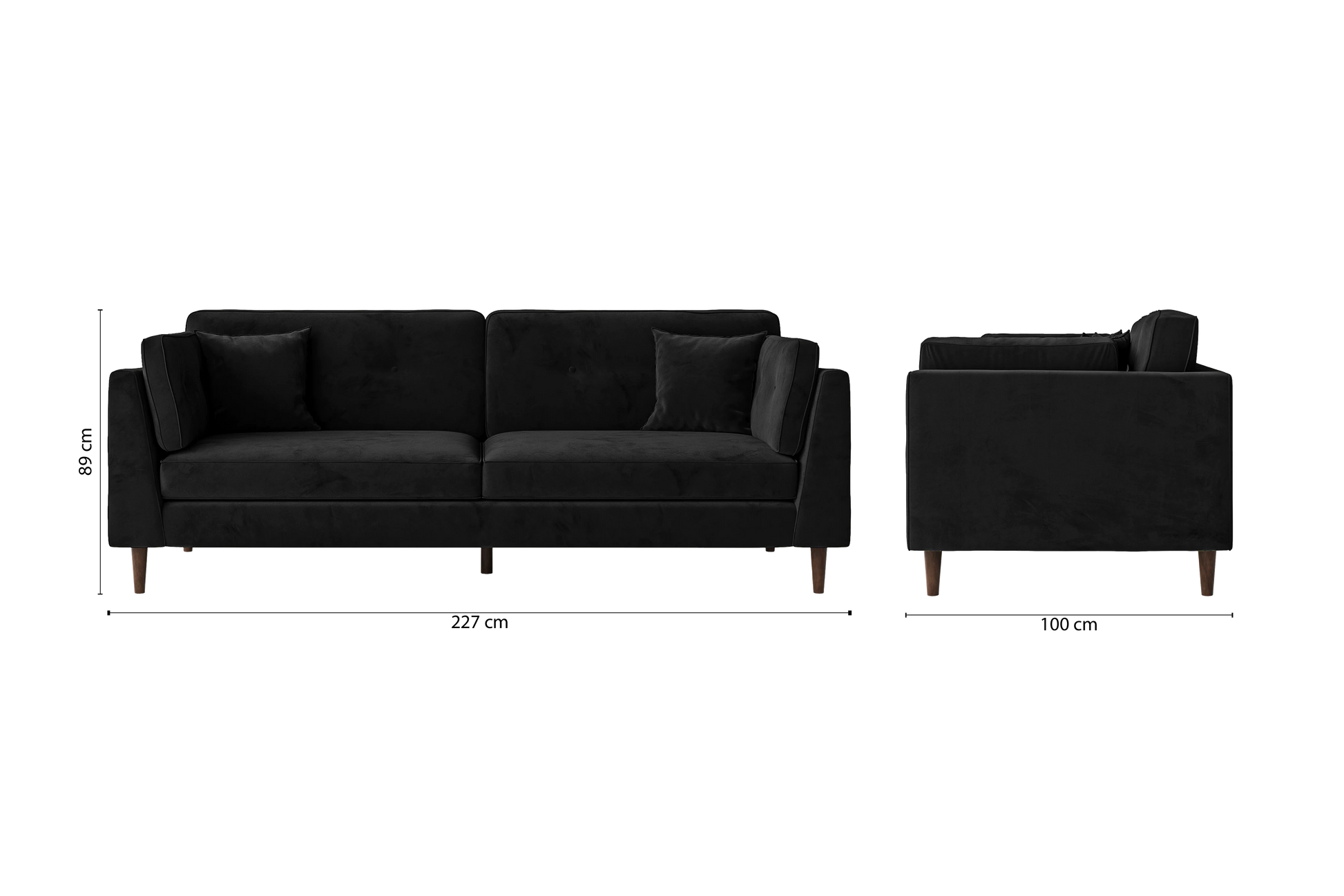 Ragusa 4 Seater Sofa Black Velvet