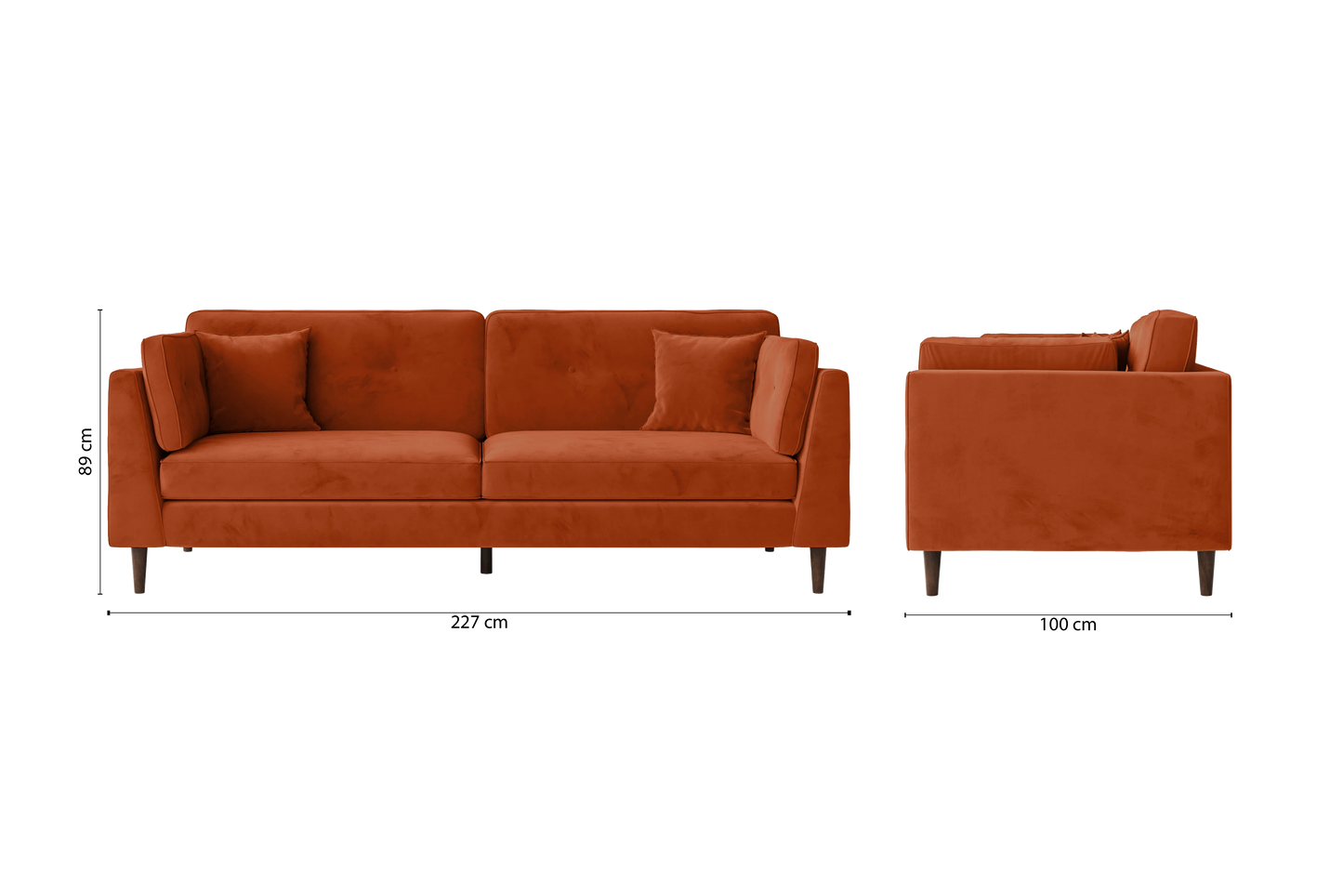 Ragusa 4 Seater Sofa Orange Velvet