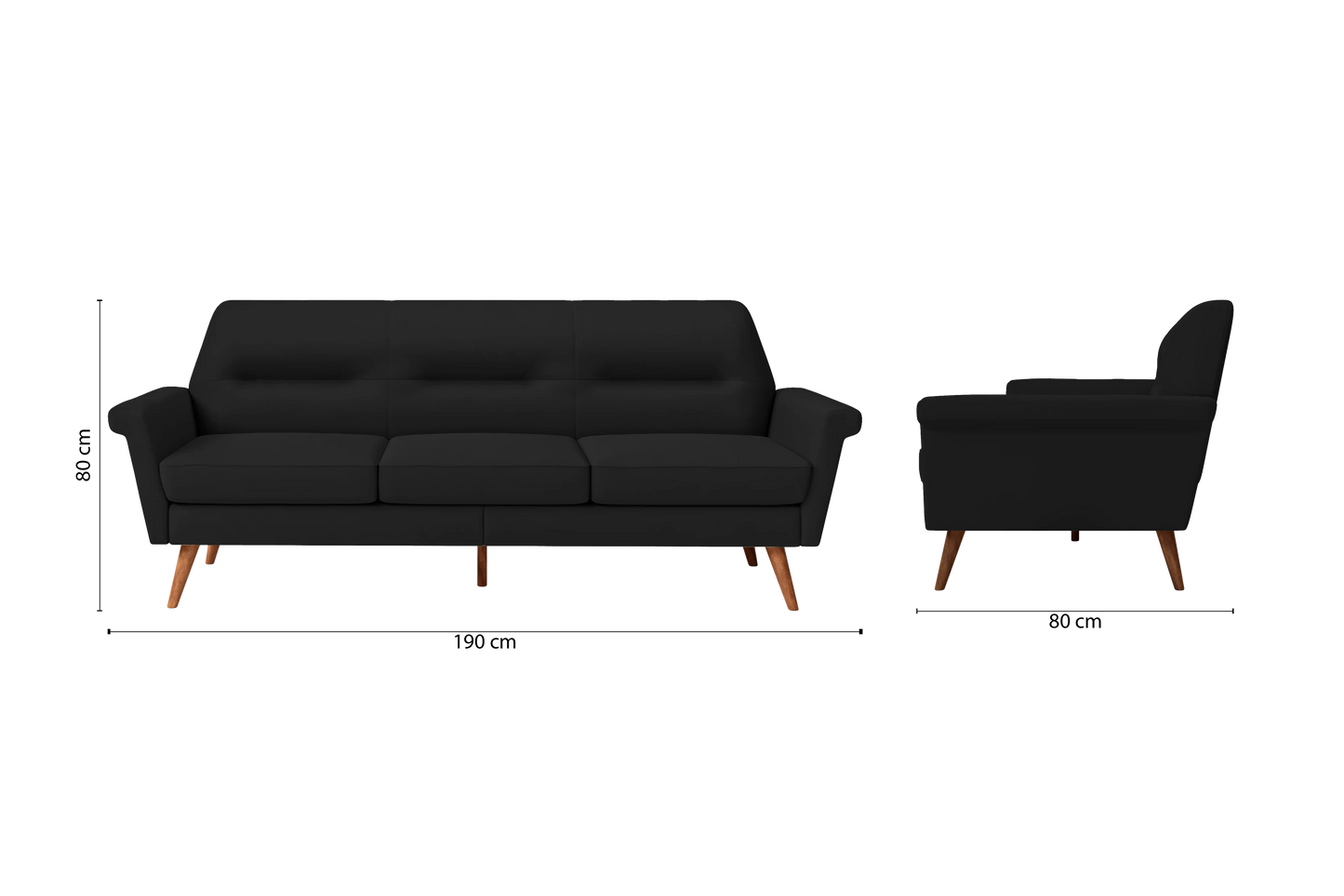 Ravenna 3 Seater Sofa Black Leather