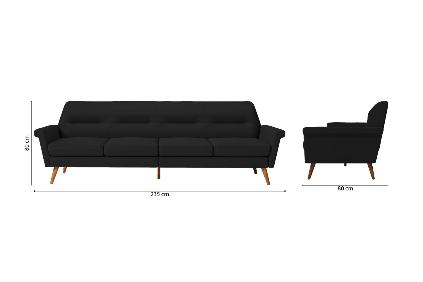 Ravenna 4 Seater Sofa Black Leather