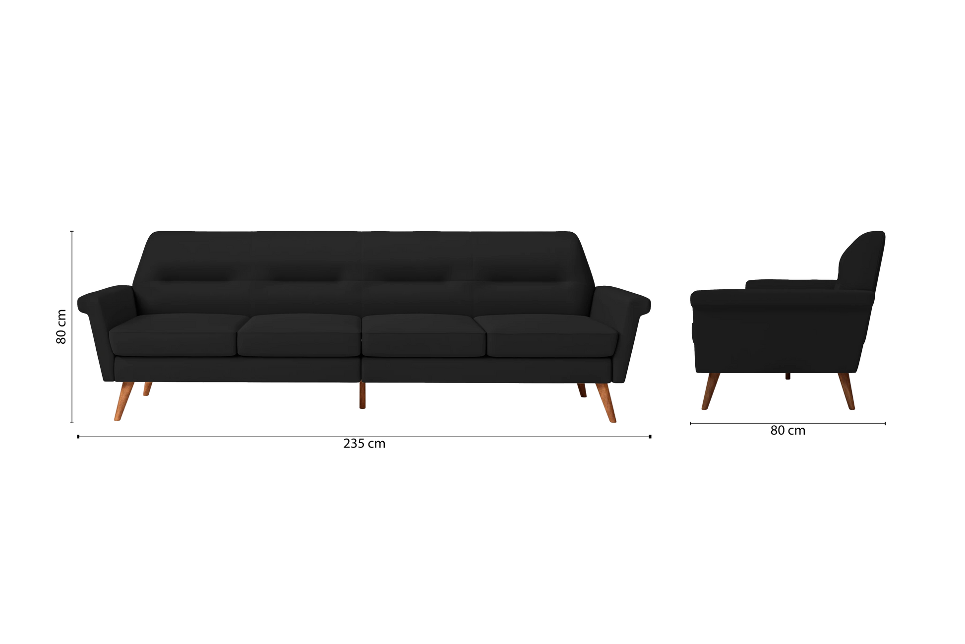 Ravenna 4 Seater Sofa Black Leather