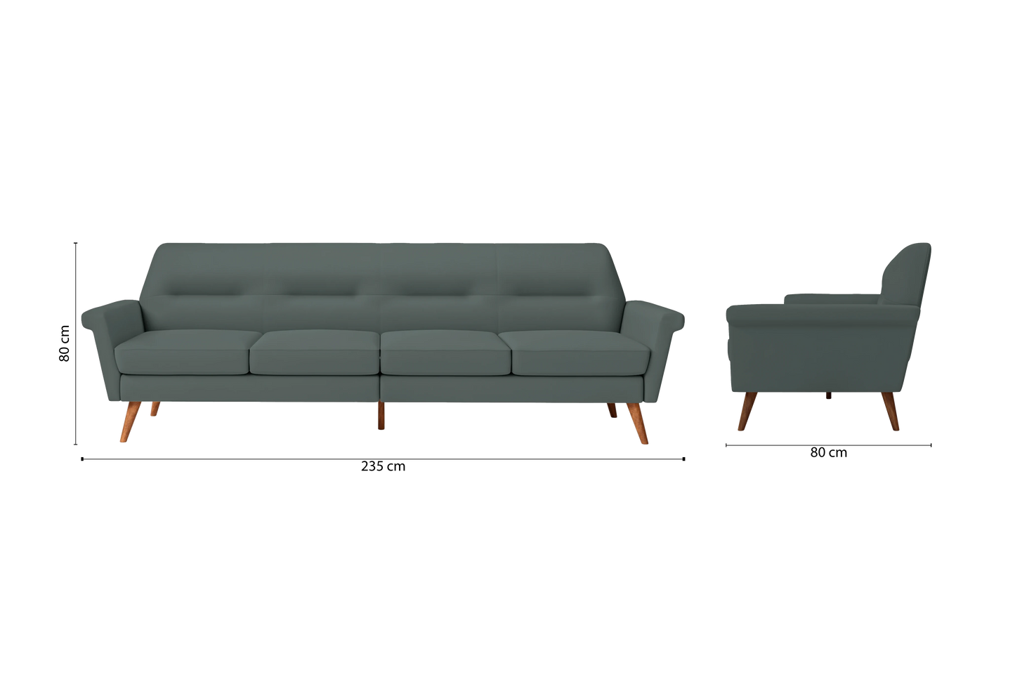 Ravenna 4 Seater Sofa Dusky Turquoise Leather