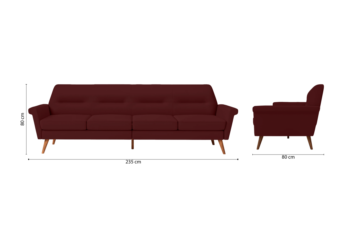 Ravenna 4 Seater Sofa Red Leather