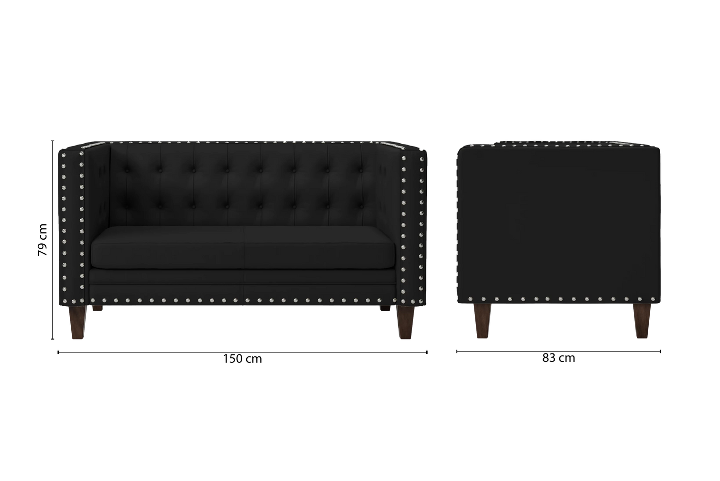 Rovigo 2 Seater Sofa Black Leather