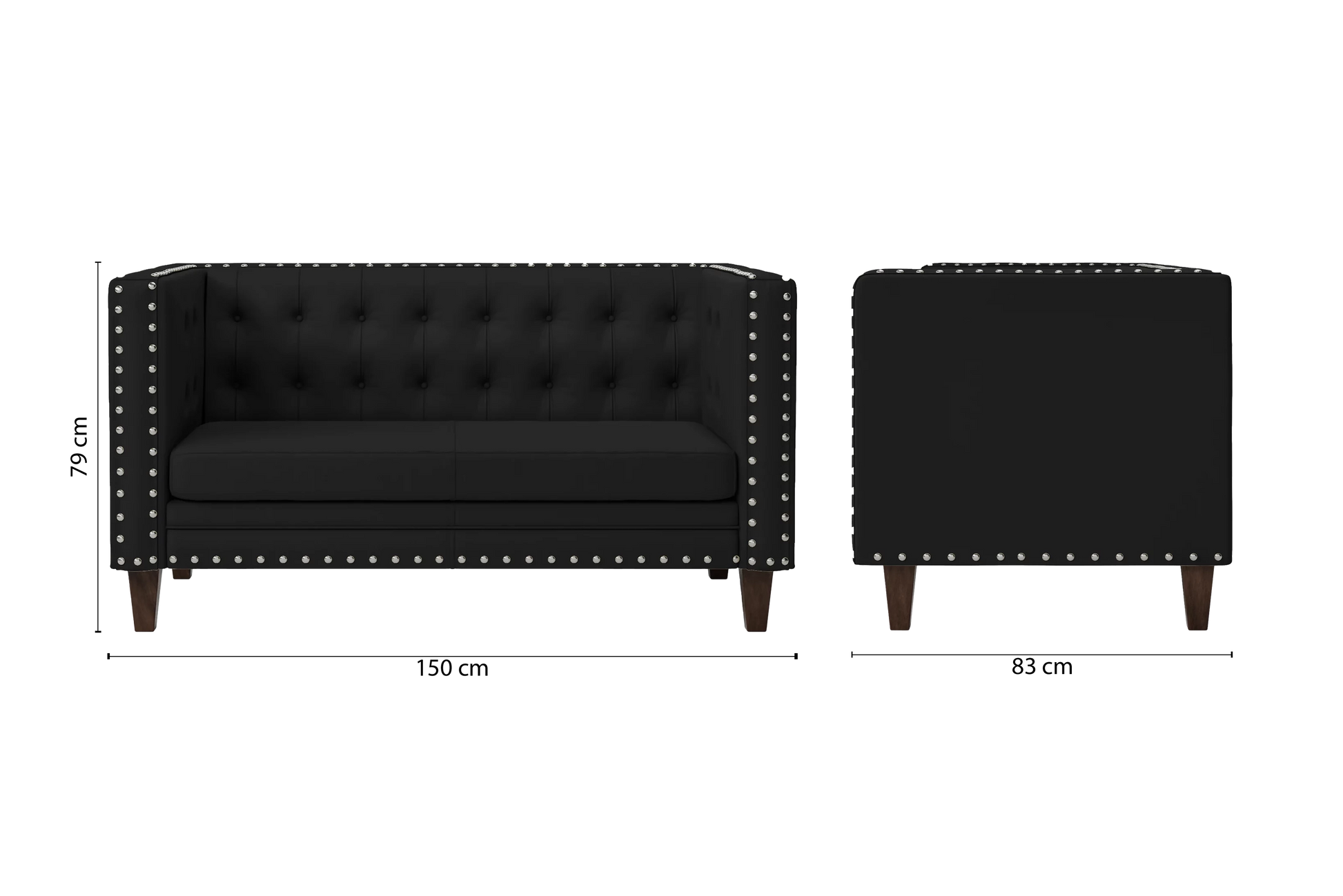 Rovigo 2 Seater Sofa Black Leather