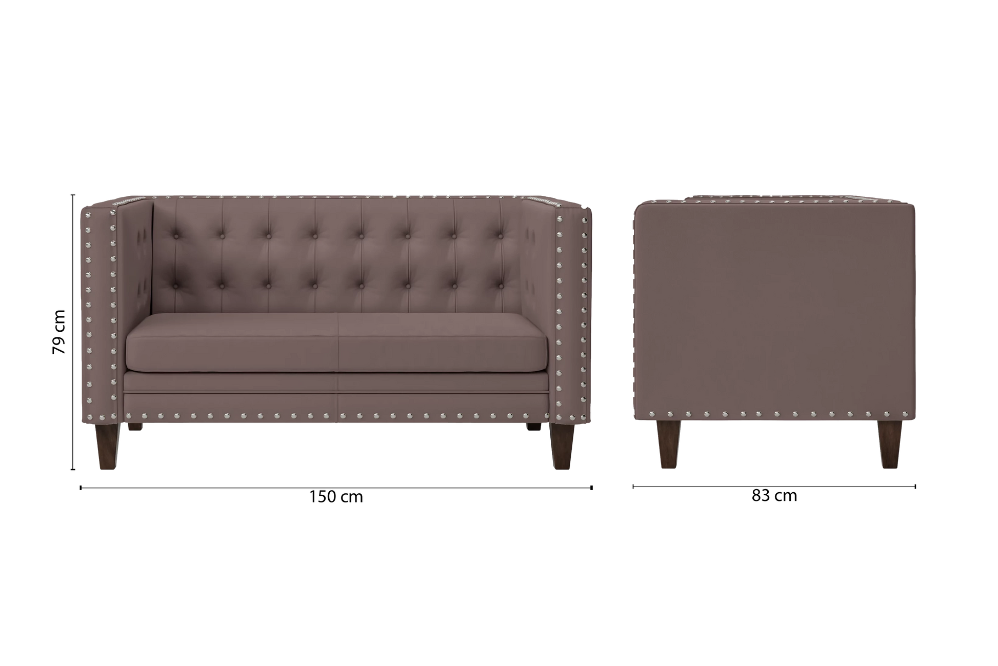 Rovigo 2 Seater Sofa Rose Taupe Leather