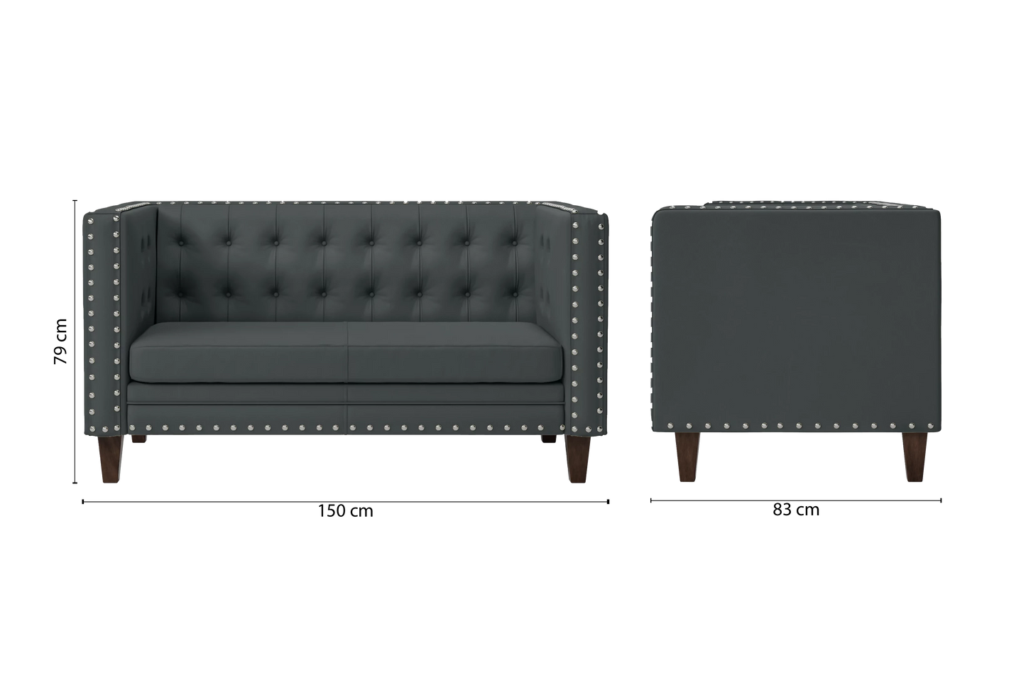 Rovigo 2 Seater Sofa Slate Leather