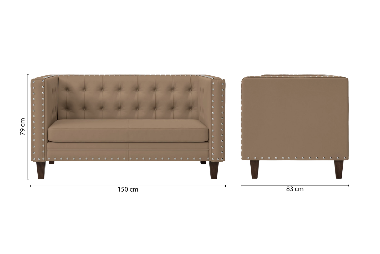 Rovigo 2 Seater Sofa Stone Leather