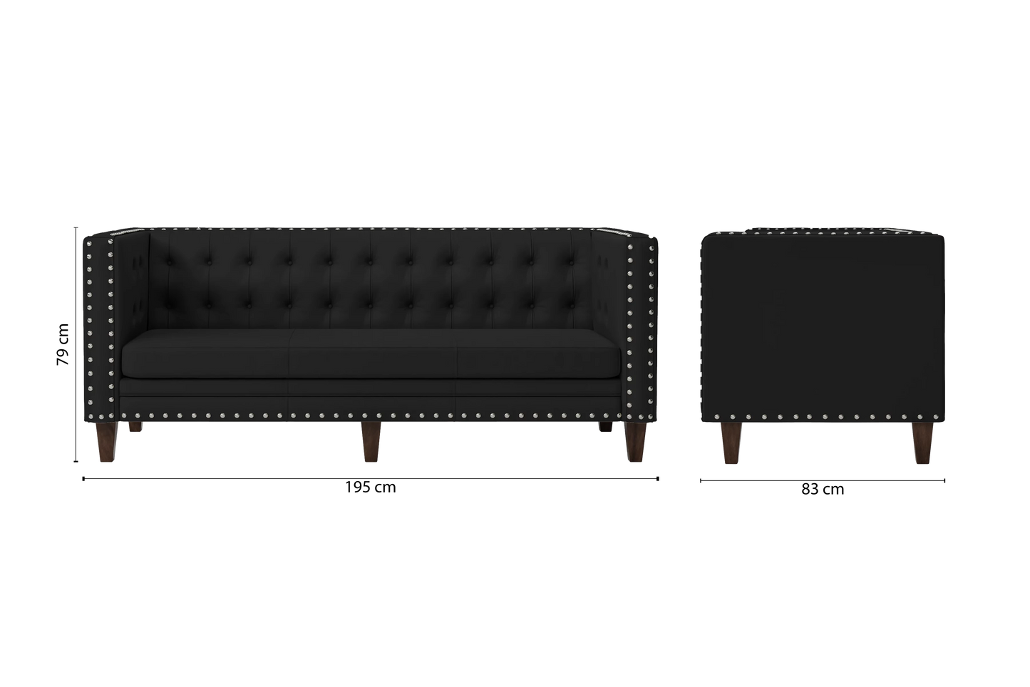 Rovigo 3 Seater Sofa Black Leather