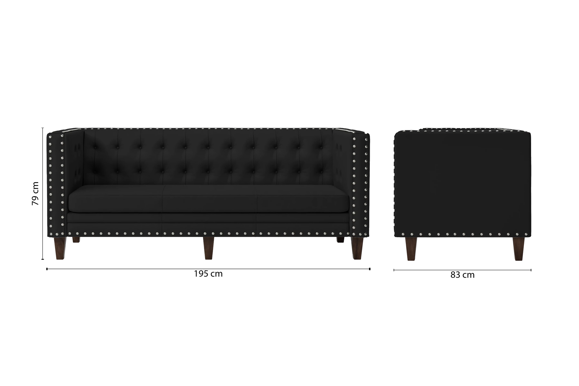 Rovigo 3 Seater Sofa Black Leather