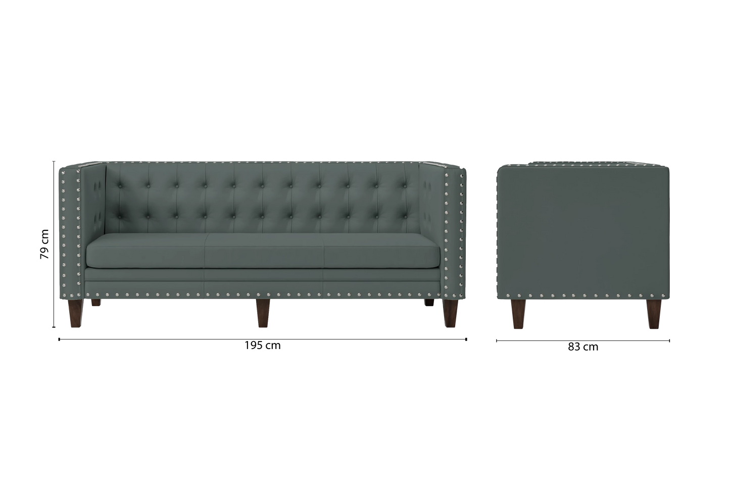 Rovigo 3 Seater Sofa Dusky Turquoise Leather