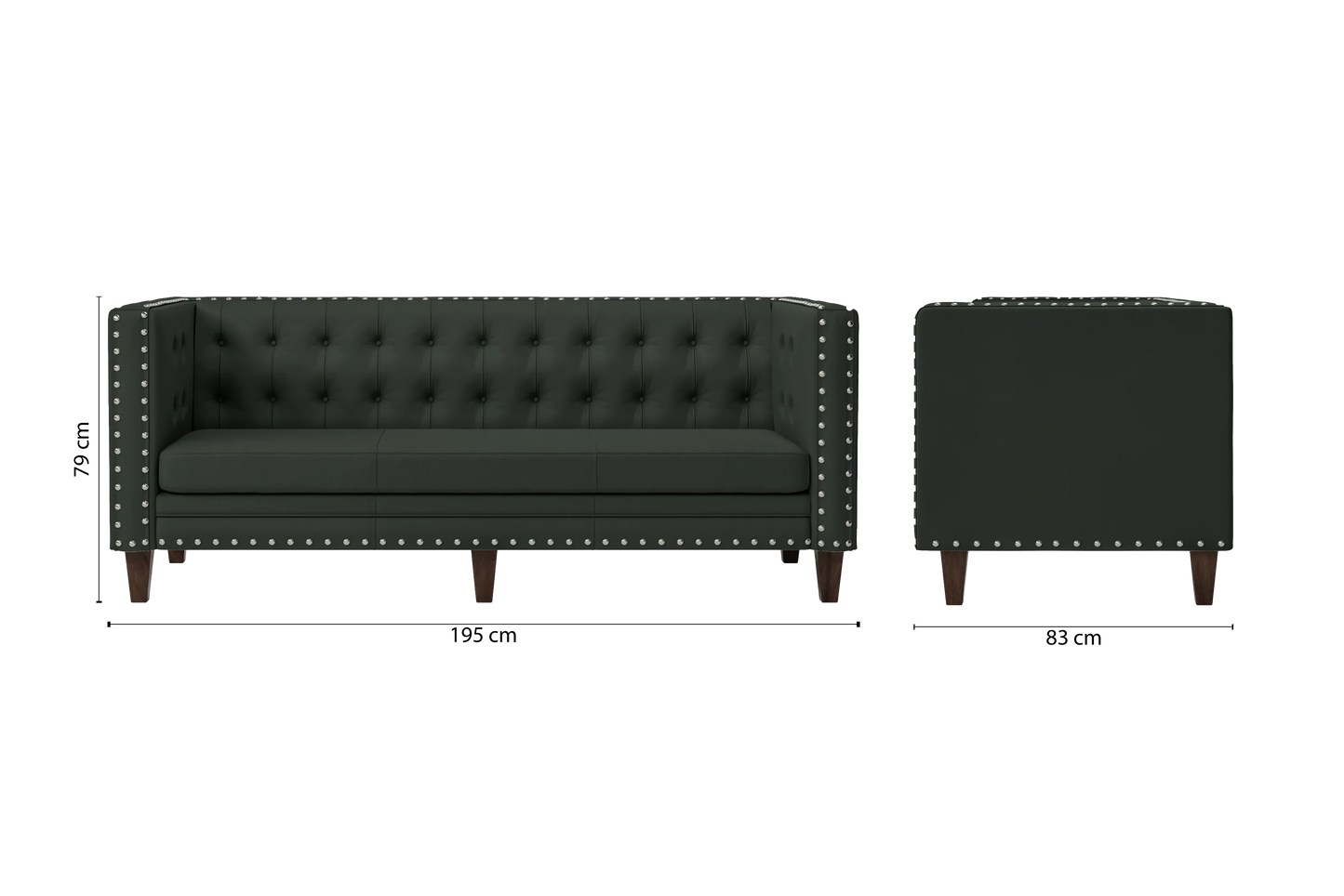 Rovigo 3 Seater Sofa Green Leather