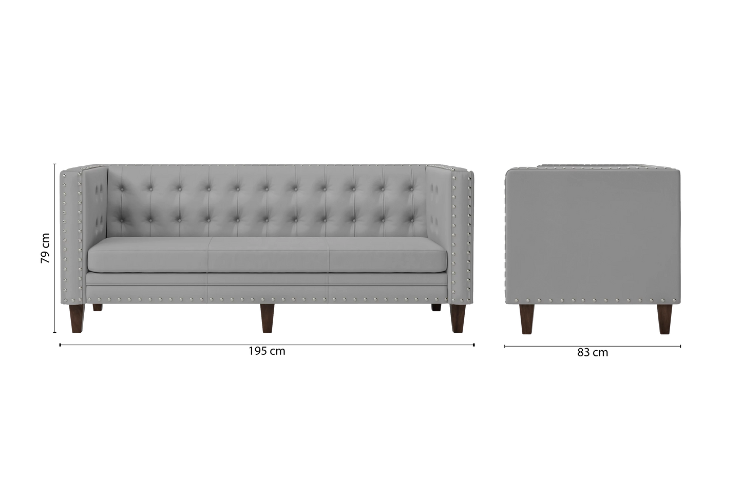 Rovigo 3 Seater Sofa Grey Leather