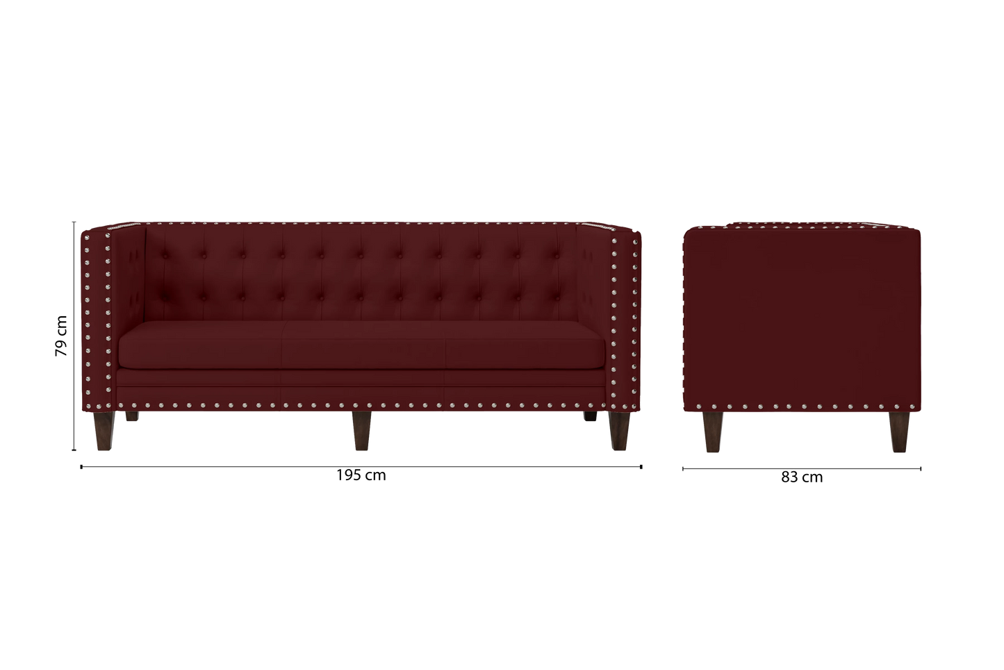 Rovigo 3 Seater Sofa Red Leather