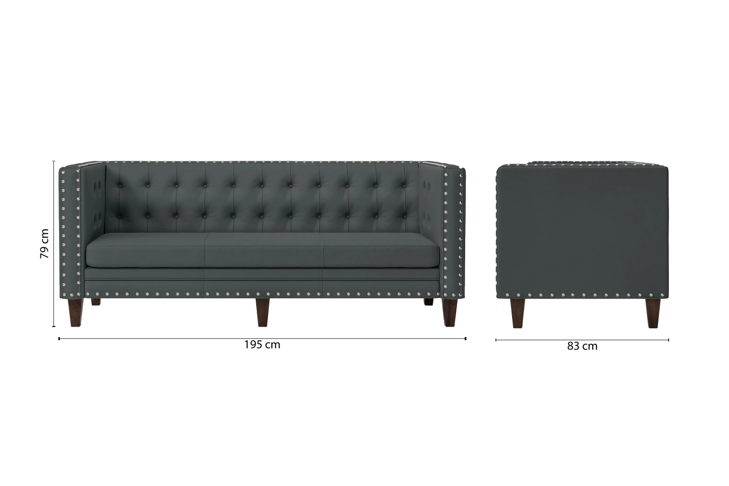 Rovigo 3 Seater Sofa Slate Leather