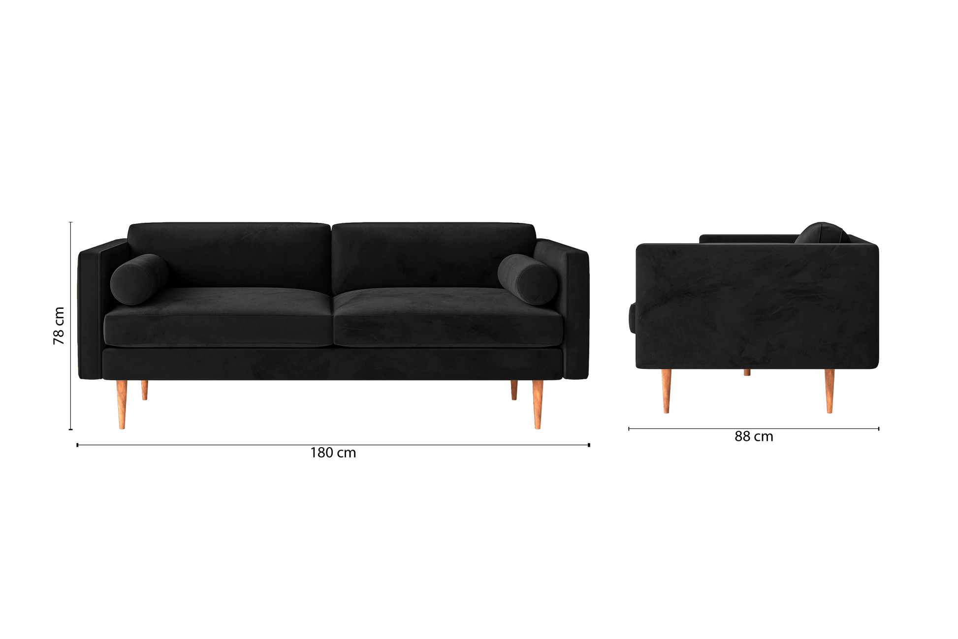 Salerno 2 Seater Sofa Black Velvet