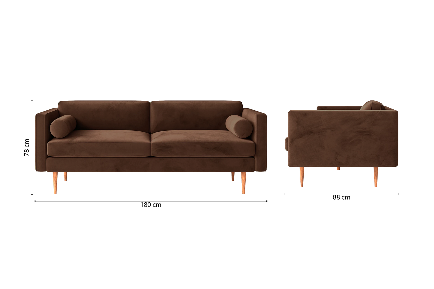 Salerno 2 Seater Sofa Coffee Brown Velvet