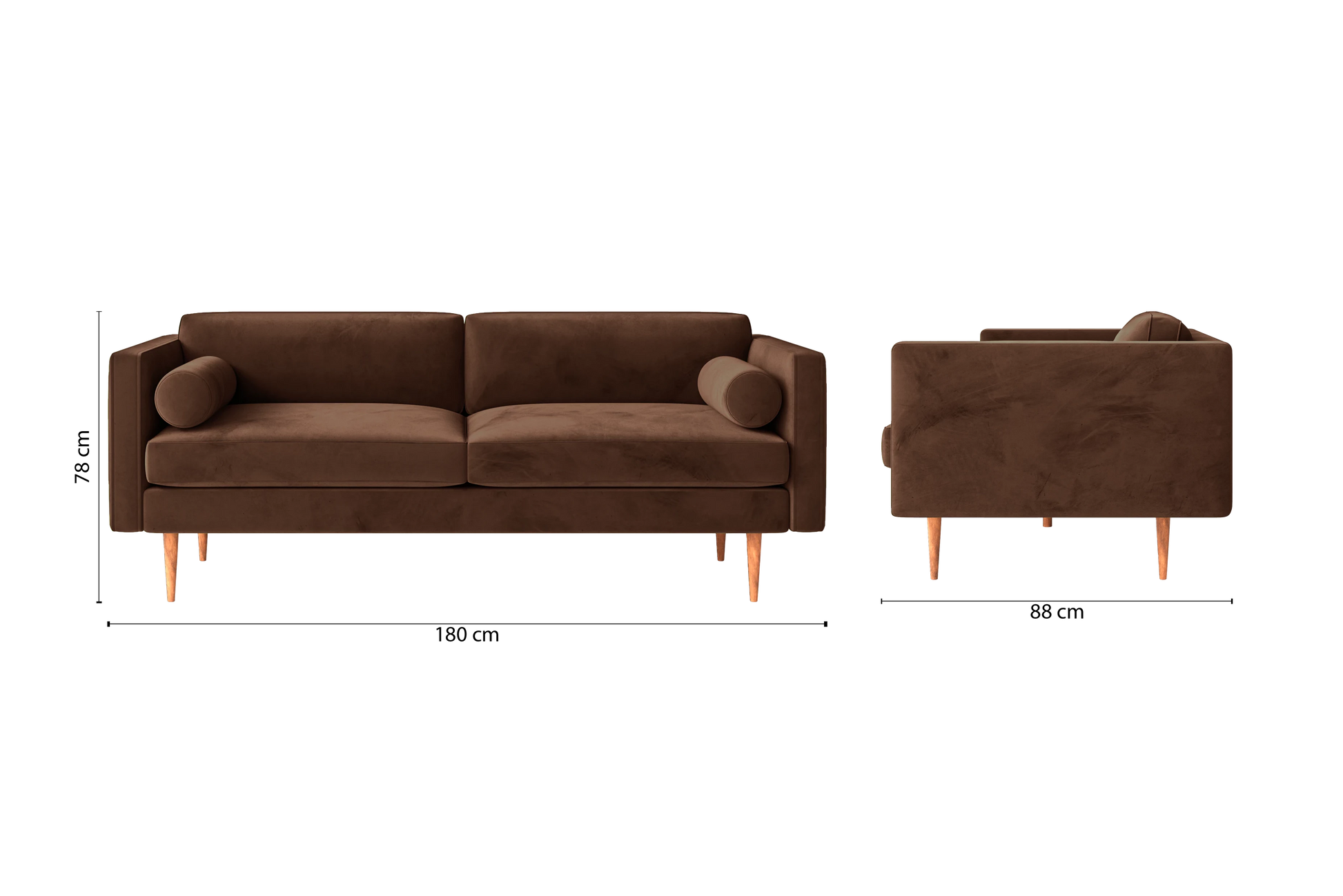 Salerno 2 Seater Sofa Coffee Brown Velvet