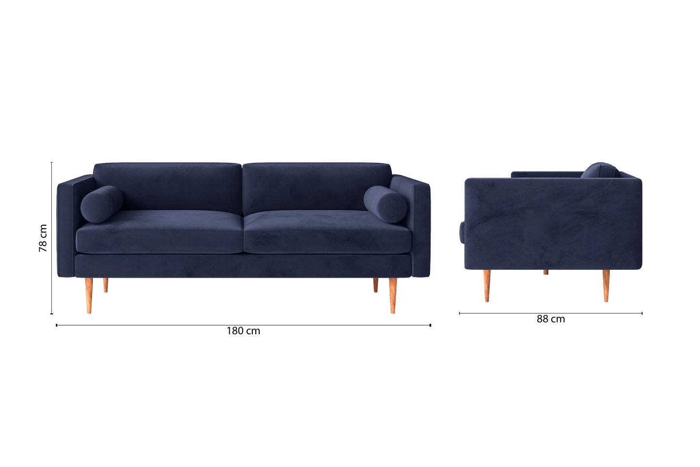 Salerno 2 Seater Sofa Dark Blue Velvet