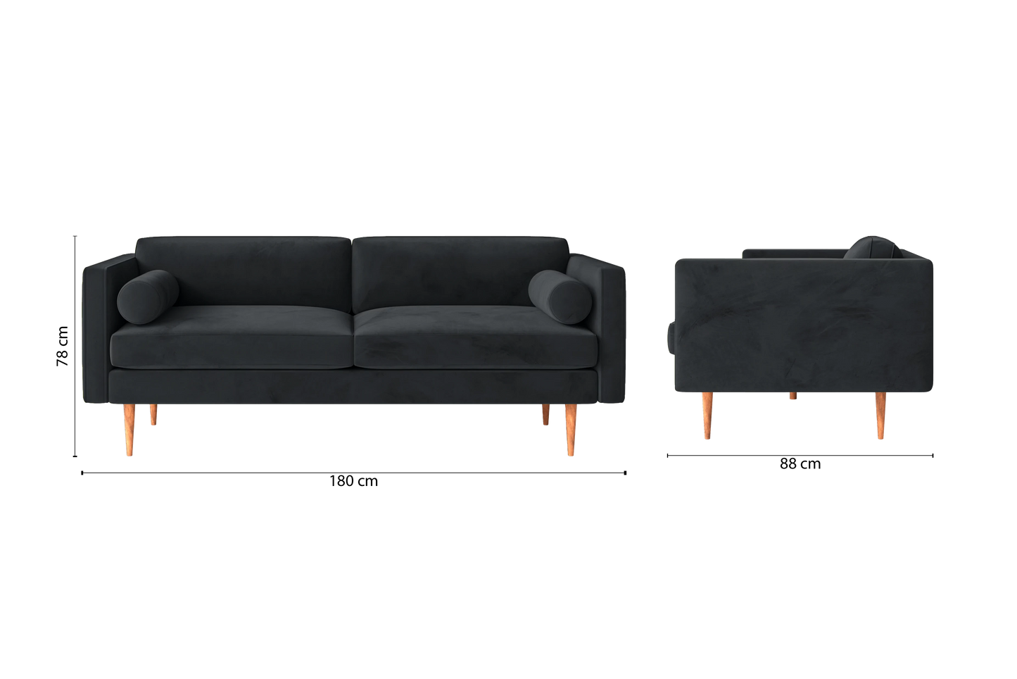 Salerno 2 Seater Sofa Dark Grey Velvet