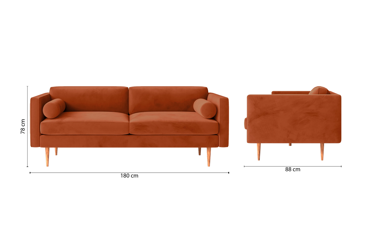 Salerno 2 Seater Sofa Orange Velvet