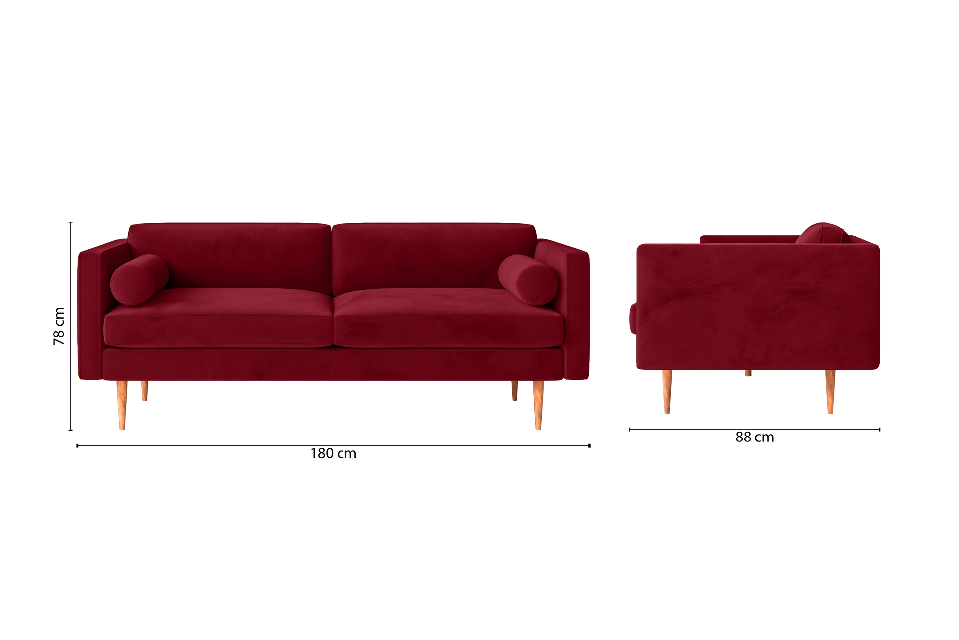 Salerno 2 Seater Sofa Red Velvet