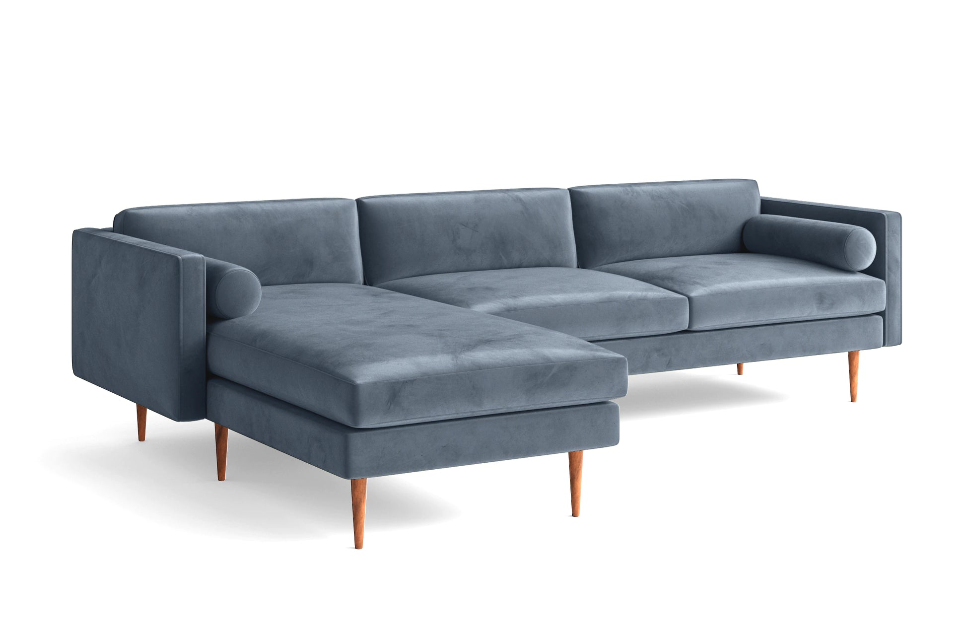 Salerno 3 Seater Left Hand Facing Chaise Lounge Corner Sofa Baby Blue Velvet