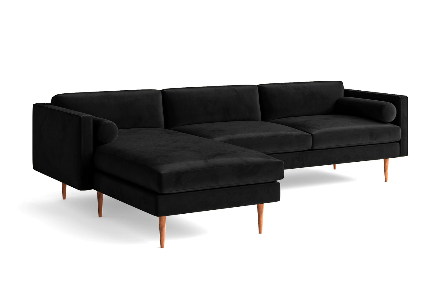 Salerno 3 Seater Left Hand Facing Chaise Lounge Corner Sofa Black Velvet