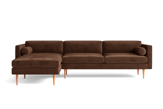 Salerno 3 Seater Left Hand Facing Chaise Lounge Corner Sofa Coffee Brown Velvet