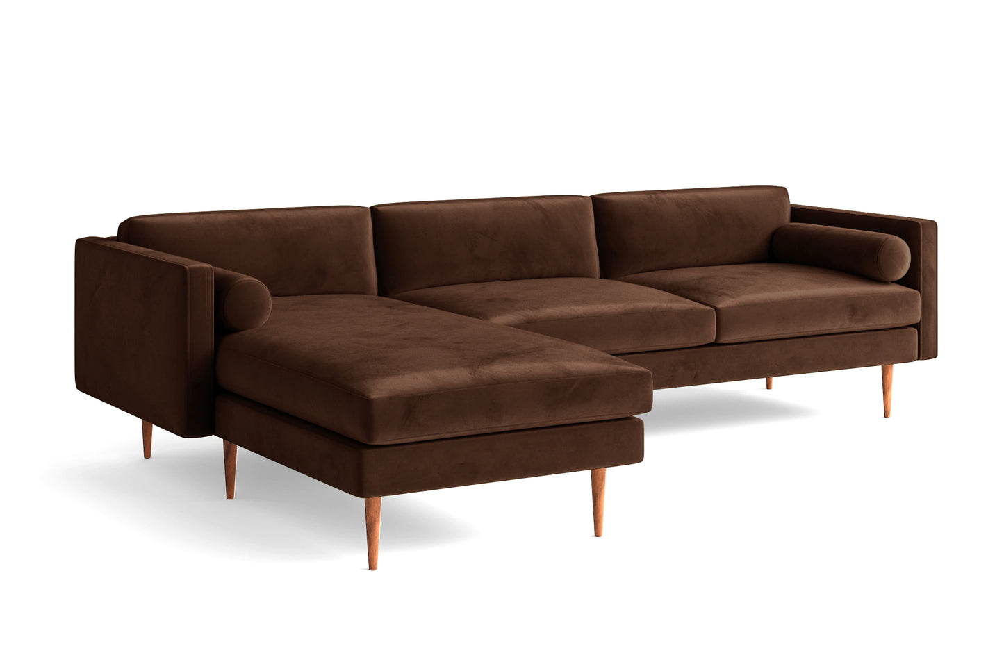 Salerno 3 Seater Left Hand Facing Chaise Lounge Corner Sofa Coffee Brown Velvet